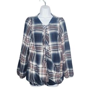 Knox Rose Plaid Deep V-Neck Blouse